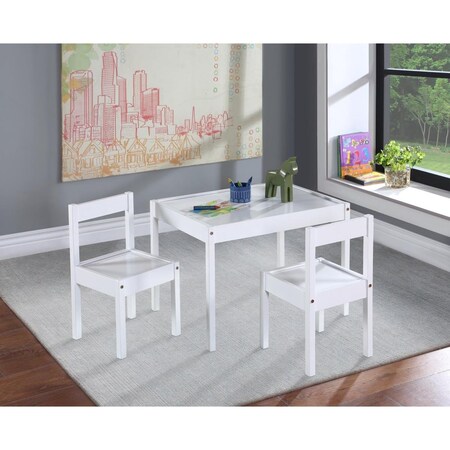 Olive & Opie Della 3 Piece Solid Wood Kids Table & Chair Set, White 30521-WH